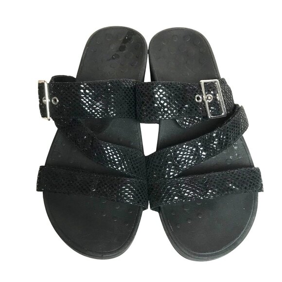 Vionic Womens Black Slide Sandals Size 10 Snake Print Adjustable Straps - Picture 2 of 8